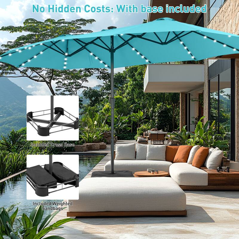Autlaycil 15 ft Patio Umbrella with Base & 48 LED lights for Outdoor Umbrella