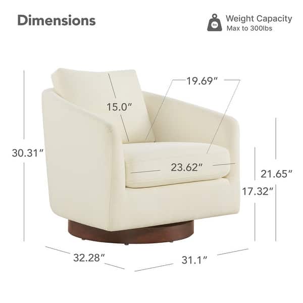 dimension image slide 3 of 4, Spruce & Spring Classic Swivel Club Accent Chair with Back Cushion & Solid Wood Frame