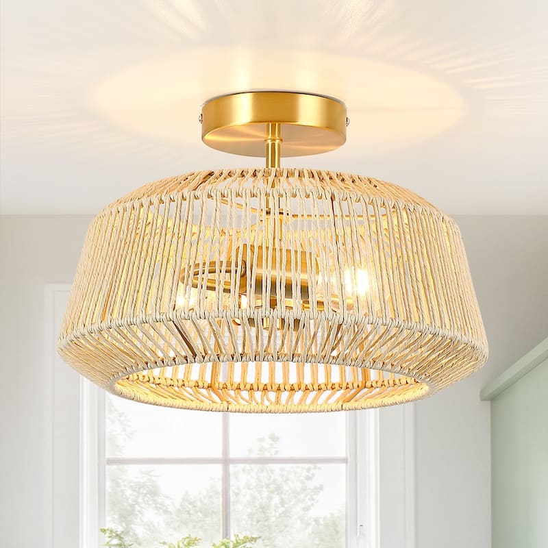 2Light Rattan SemiFlush Mount Ceiling Light 14 in W On Sale Bed