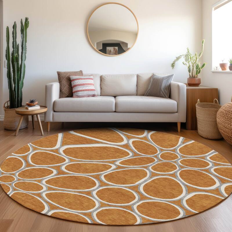 Machine Washable Indoor/ Outdoor Modern Bubbles Chantille Rug - Paprika - 8' x 8'