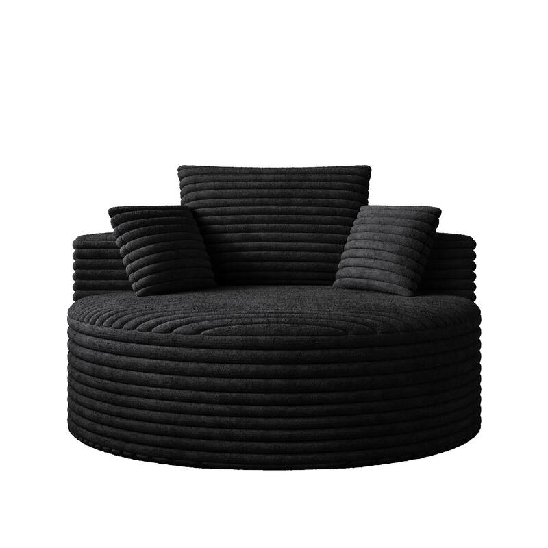 Corduroy Upholstered Single Sofa, Oversized Fluffy Sleeper Chair, Round Reading Chair with Headrest & 2 Pillow