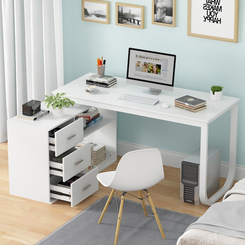 L-Shaped Computer Desk, 55.1"W Large Executive Office Desk