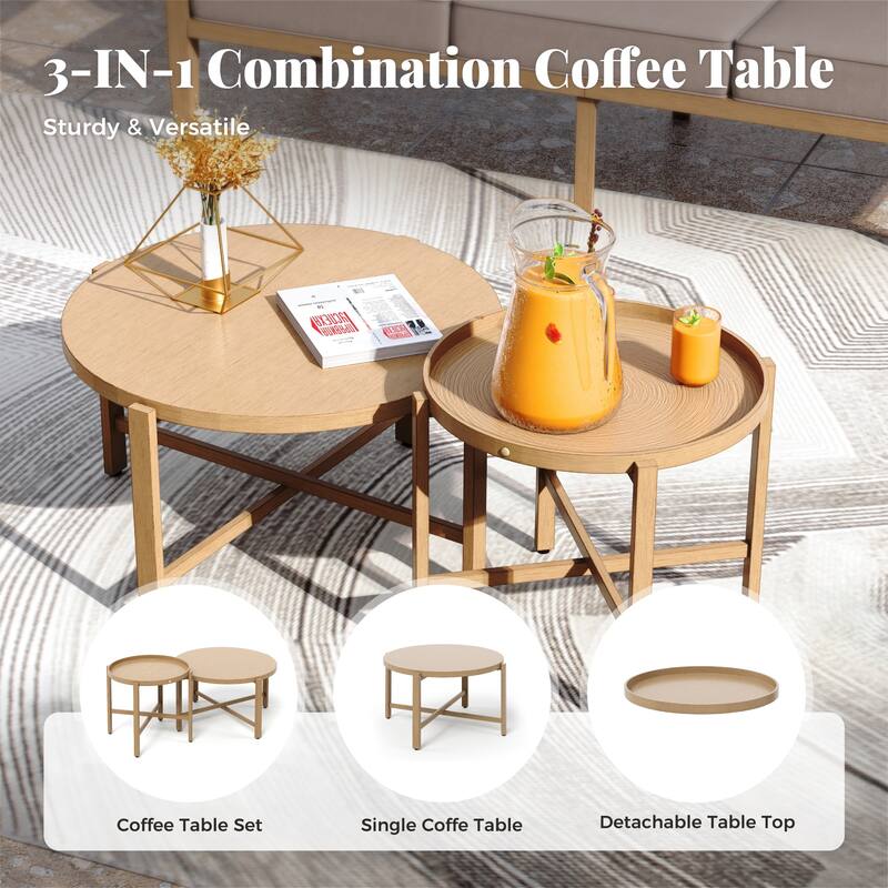 MAISON ARTS 5/7-Seat Outdoor Webbing Design Sofa Set, Patio Conversation Set with Round Coffee Table