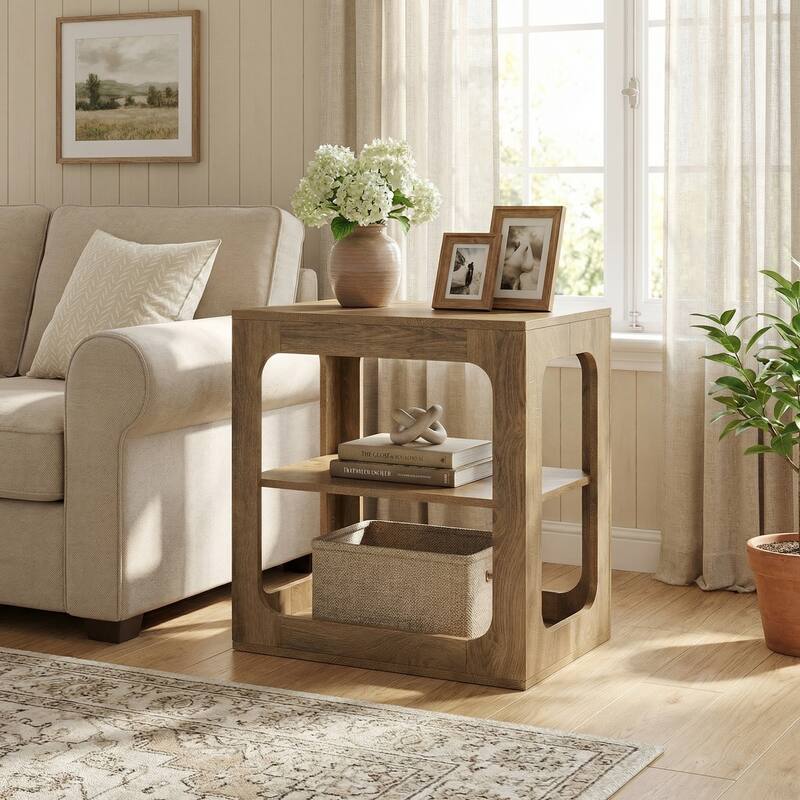 23.6" End Table with Storage Shelves, 3-Tier Side Table for Living Room