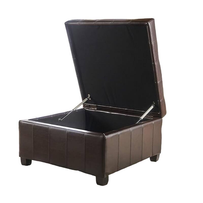 Cindy Storage Ottoman, 31 Inch Birch Wood, Brown Waffle Faux Leather
