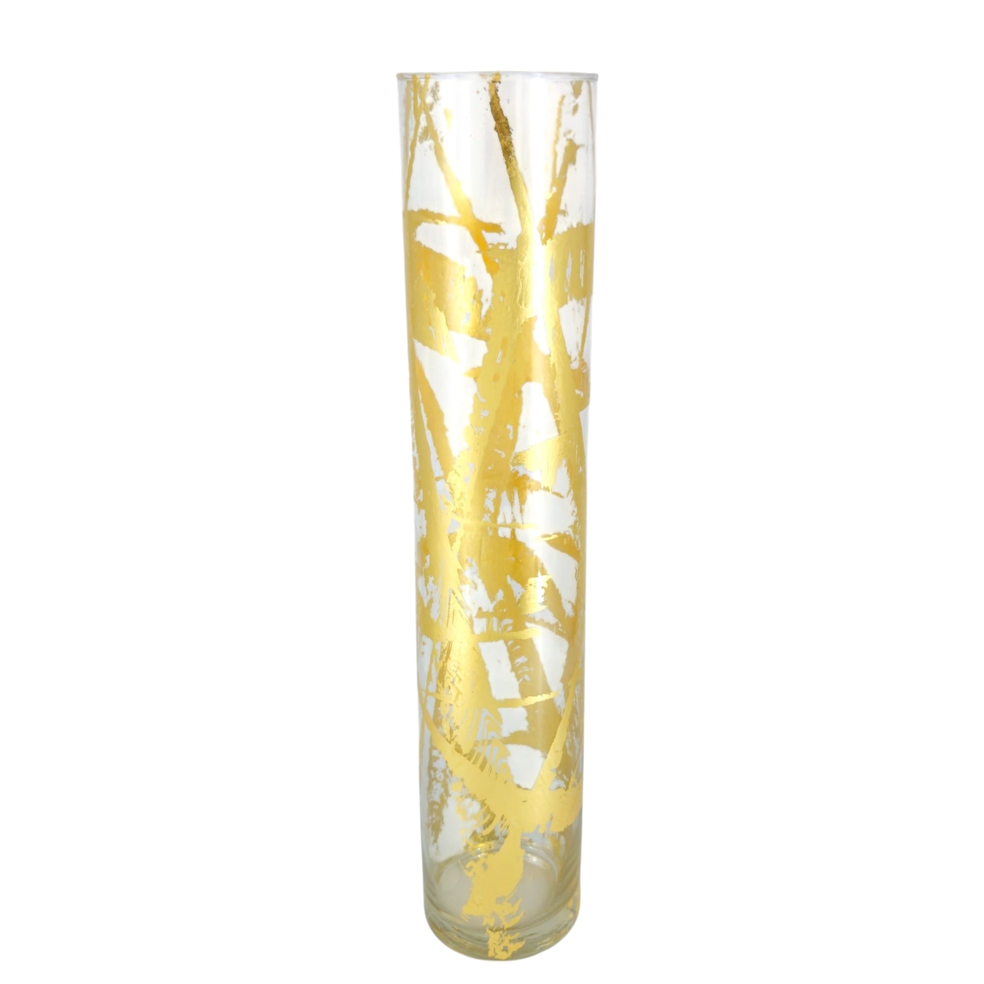 Modern Golden Hand Gilded Glass Cylinder Vase Ideal for Mantel Displays or Wedding Reception Tables