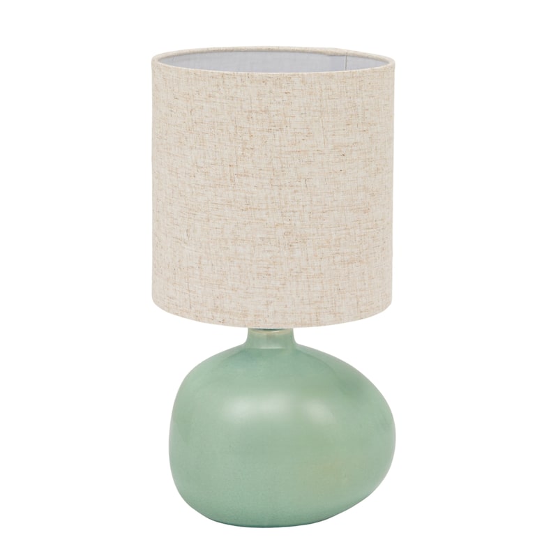 Stoneware Table Lamp with Linen Shade and Inline Switch - Aqua