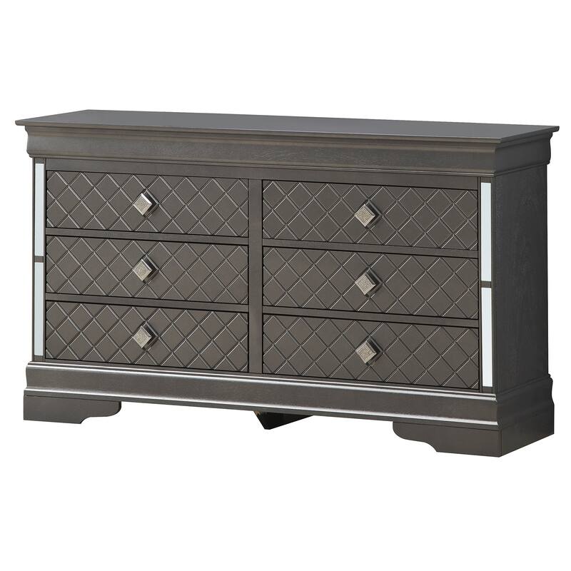 Embossed 6-Drawer Wooden Dresser - 59" - Metallic Black