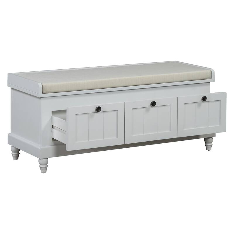 Classic Shoe Bench with Cushion and Three Drawers
