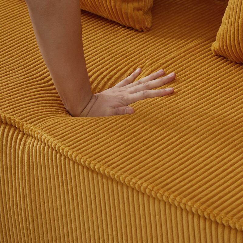 130" U-Shaped Upholstered Sectional Sofa with RGB LED Light Strip and 6 Pillows