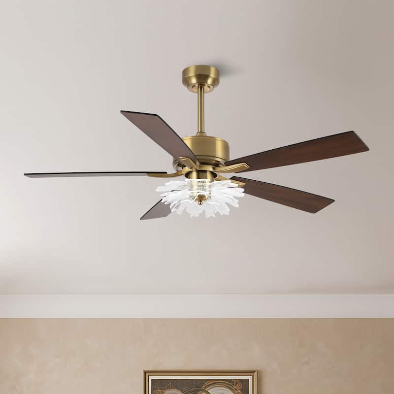 52" Modern Gold Acylic Flower Diammable Ceiling Fan with Light and Remote
