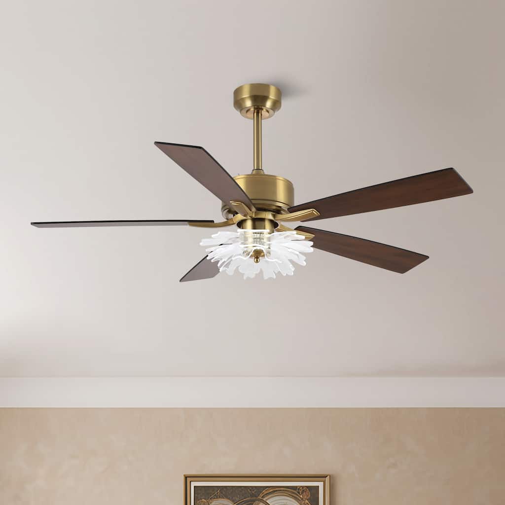 52" Modern Gold Acylic Flower Diammable Ceiling Fan with Light and Remote