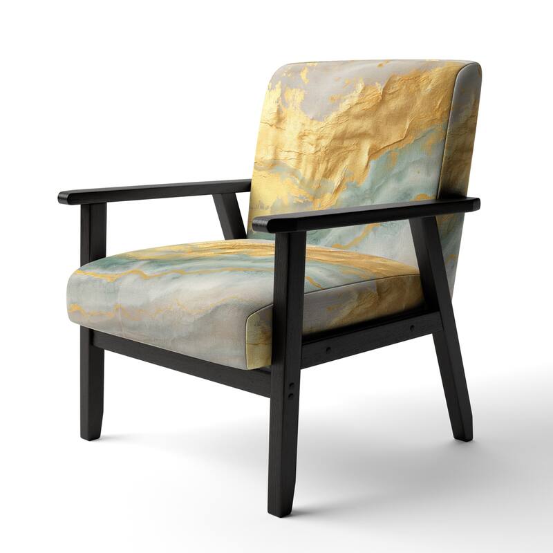 Designart "Coast Blue Sea Waves Watercolour" Upholstered Abstract Accent Chair - Modern Arm Chair For Bedroom