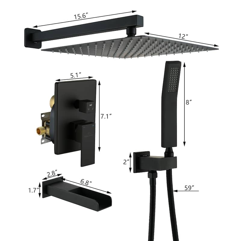 3-Function 10/12-In Wall Mounted Shower System with Handheld Shower