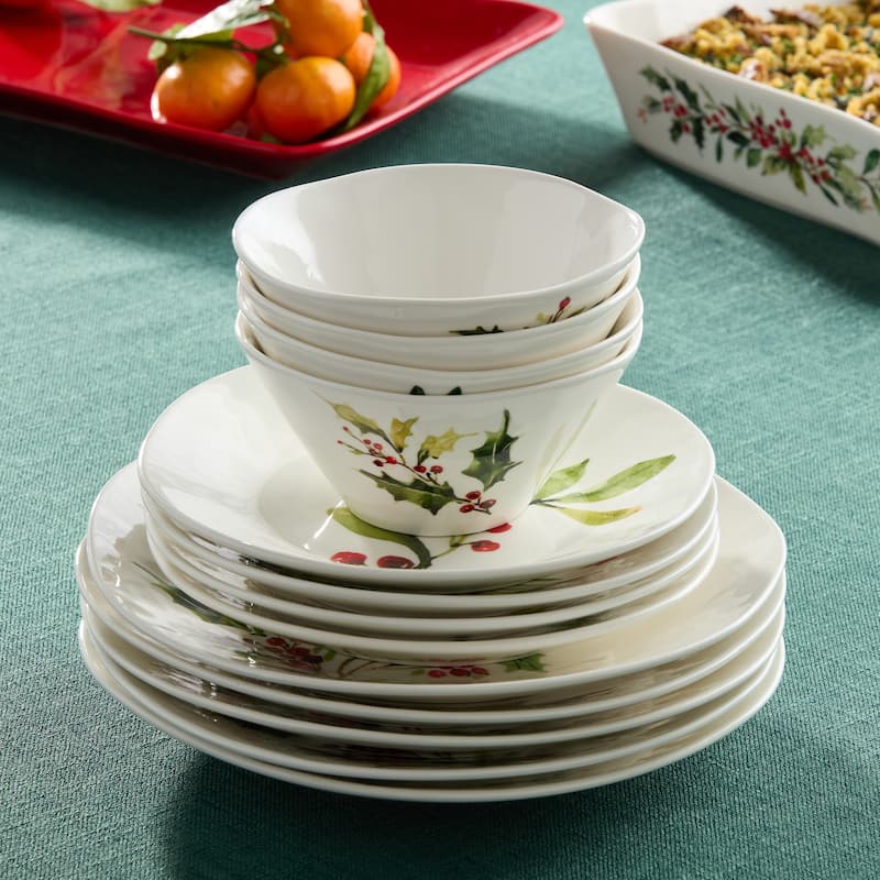 Certifed International Holly And Vines Set of 4 Ice Cream/Dessert Bowls 6.25" x 3" Assorted Designs - 6.25 L x 6.25 W x 3 H