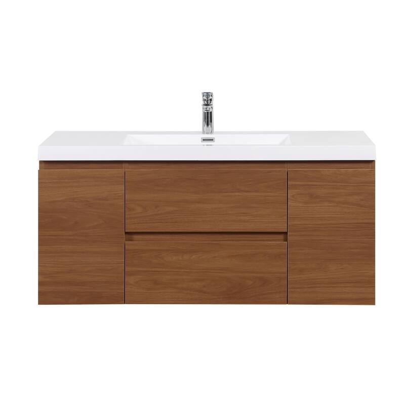 GDFStudio - Ethan Contemporary Floating Bathroom Vanity with Integrated Resin Sink and Soft-Close Storage Drawers