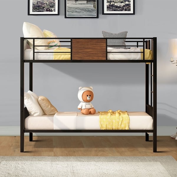 slide 2 of 18, Vintage Classic Metal Bunk Bed Frame with Built-in Ladder Twin-over-Twin