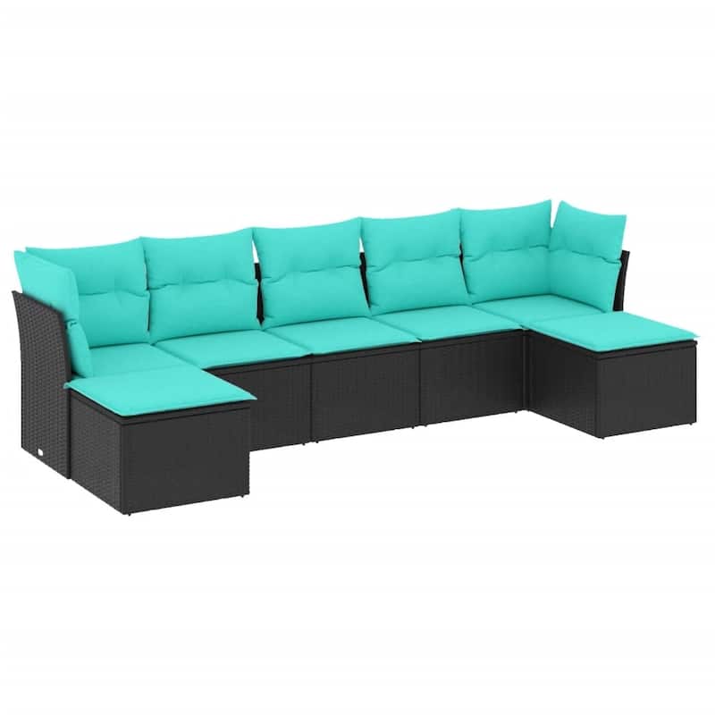 vidaXL 7 Piece Patio Sofa Set with Cushions Black Poly Rattan