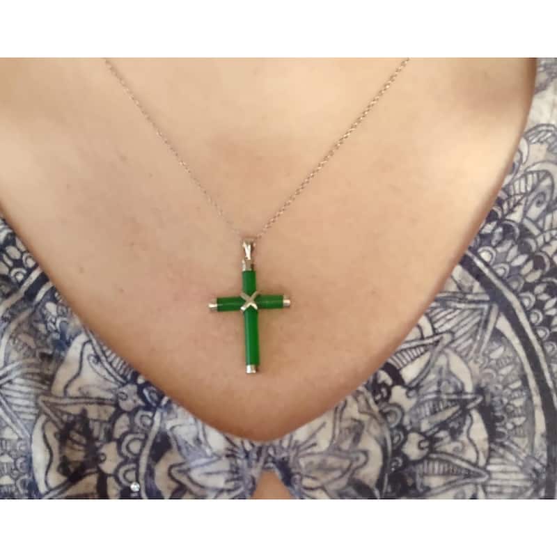 Curata 925 Sterling Silver 18"Jaade, Onyx or Tigers Eye Cross Pendant Necklace - 25mm x 35mm - 25mmx35mm