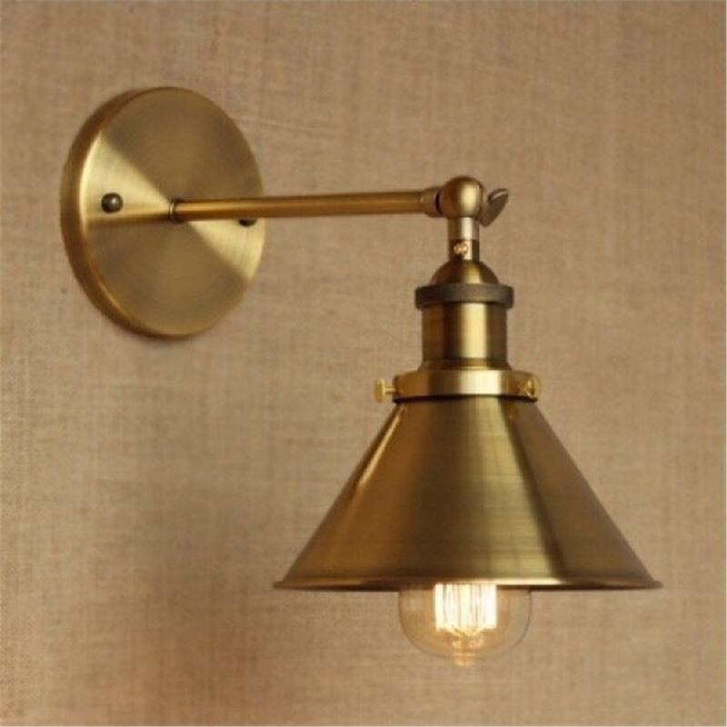 Brass Wall Sconce with Metal Cone Shade