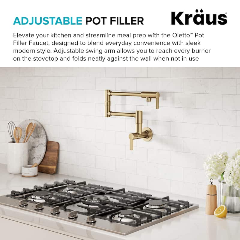 KRAUS Oletto Wall Mount Pot Filler Kitchen Faucet with Retractable Arm