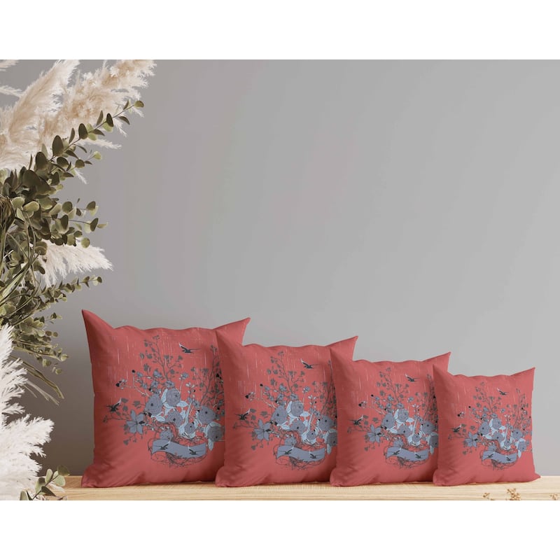 Elegant Floral Bouquet Faux Suede Reversible Throw Pillow Pink and Gray