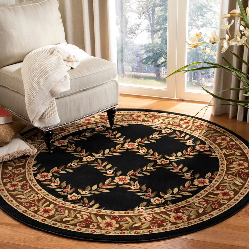 SAFAVIEH Lyndhurst Arenda Traditional Oriental Trellis Rug - 5'3" Round - Black/Brown