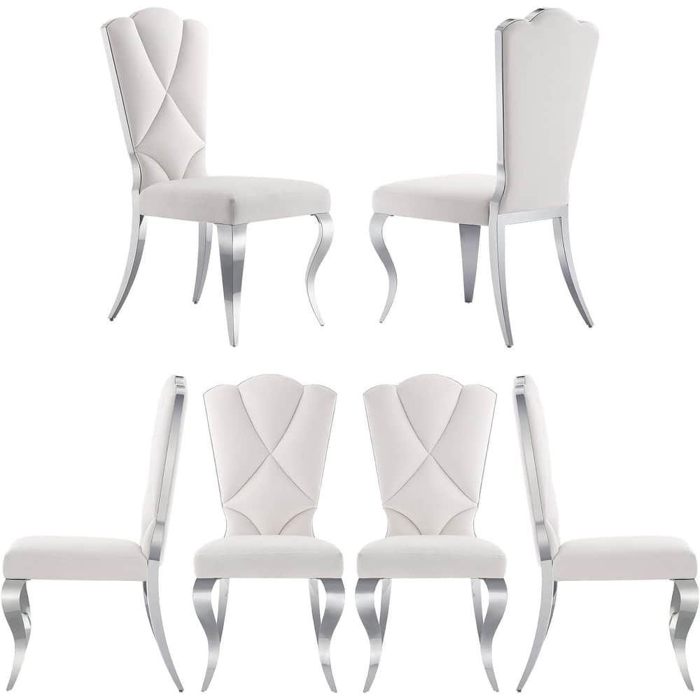 Modern Gorgeous High Back Dining Chairs White Velvet Upholstered Dining Room Chairs with Silver Metal Legs