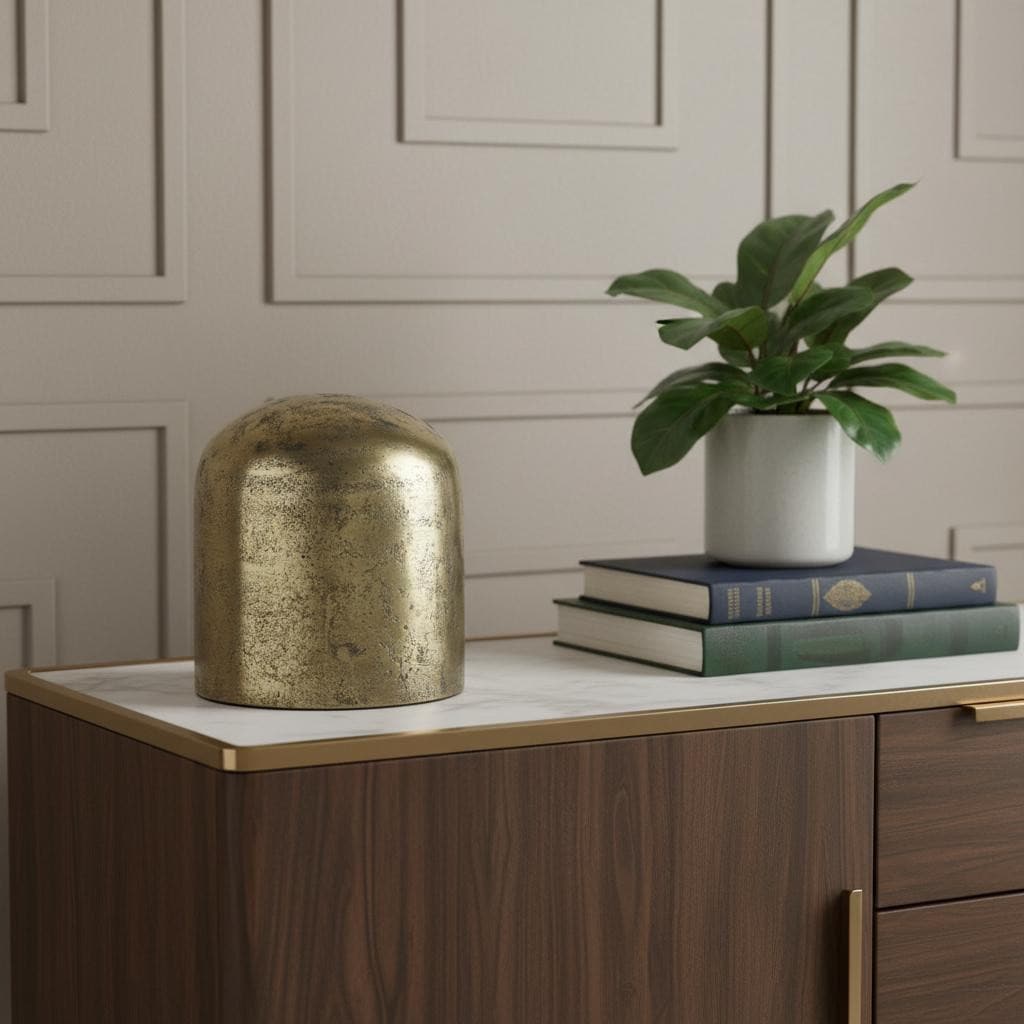 HomeRoots 7" Antiqued Brass Cast Aluminum Cylindrical Tabletop Sculpture - 6.50 in. x 7.00 in. x 6.50 in.