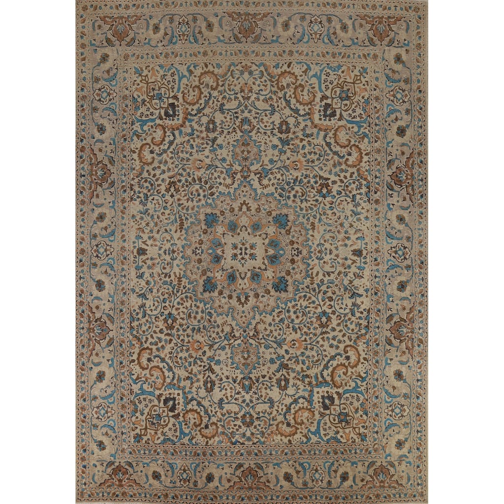 Tabriz Persian Vintage Area Rug Handmade Bedroom Wool Carpet - 9'10" x 13'0"