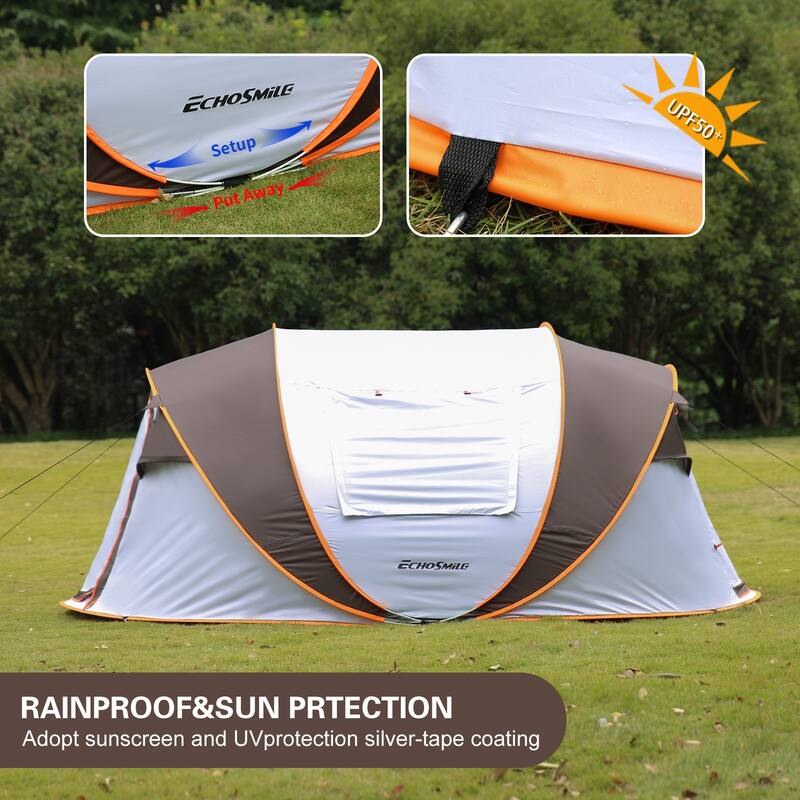 4-6 Persons Pop-Up Boat Tent can fit 2 sleeping bags/pads, with 4 Mesh windows and 2 doors