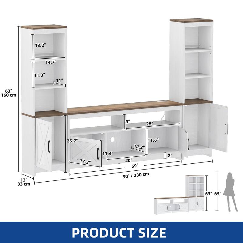 Moasis Farmhouse TV Stand with LED Lights & Power Hub - White