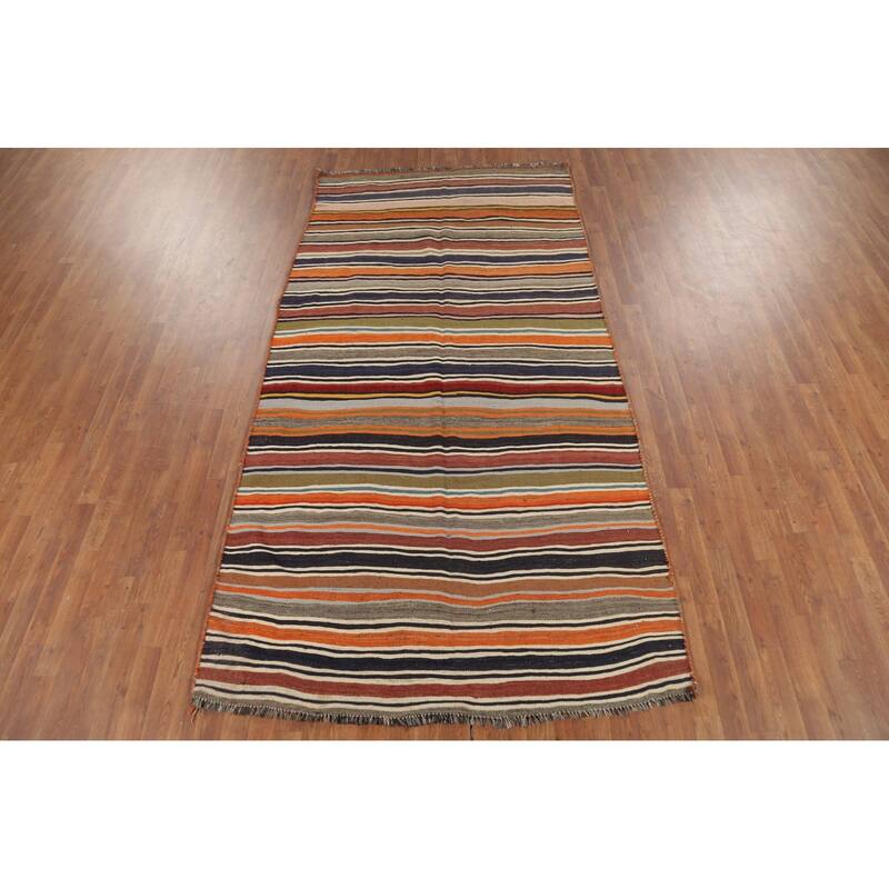 Striped Kilim Qashqai Persian Vintage Area Rug Flatweave Wool Carpet - 5'0"x 9'10"