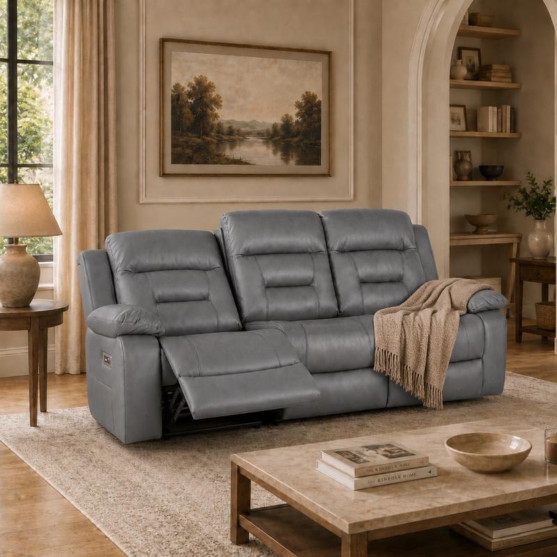3-Seat Faux Leather Power Reclining Sofa with USB Charging