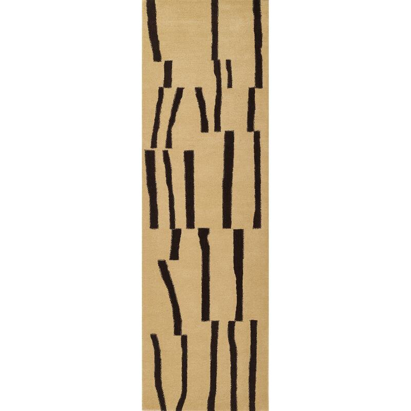 Momeni Simba Geometric Ivory Abstract Stripe Wool Area Rug - 2'6" X 8' Runner - Ivory