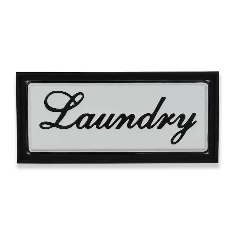 HomeRoots 11" X 24" Black and White Handcrafted Laundry Metal Wall Decor