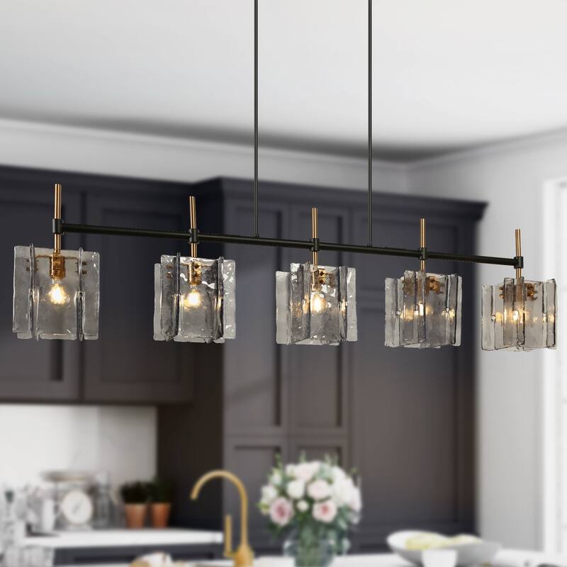 Kasy Modern 5-Light Smoky Textured Glass Chandelier Oversized Kitchen Island Light for 8-10 Dining Sets