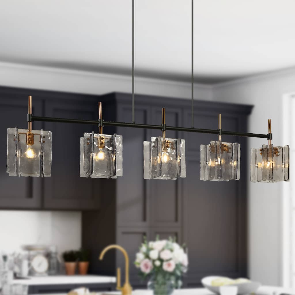Kasy Modern 63 IN 5-Light Chandelier Oversized Black Kitchen Island Light - 63" W × 7.9" D × 17.1" H