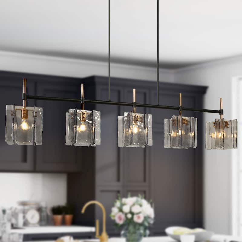Kasy Modern 63 IN 5-Light Chandelier Oversized Black Kitchen Island Light - 63" W × 7.9" D × 17.1" H