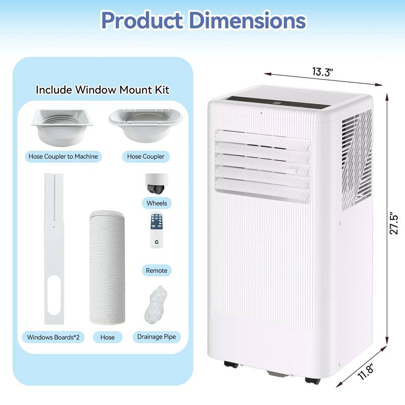 10000 BTU 3-in-1 Portable Air Conditioner with Remote, Quiet AC with Dehumidifier, Fan, Window Kit