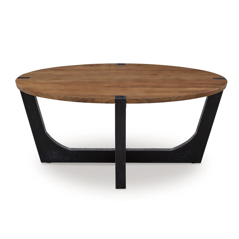 Leyi Round Coffee Table, Angled Legs, 44 Inch Brown Mango Wood