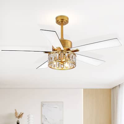 52" 5-Blade White and Vintage Gold Ceiling Fans with Light Remote Control - 52 Inch