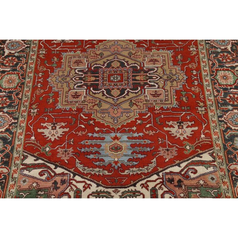 Geometric Heriz Serapi Indian Area Rug Hand-Knotted Wool Carpet - 8'9"x 11'11"