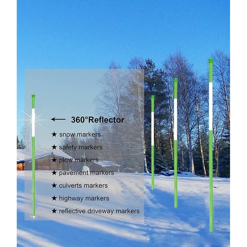 Agfabric 48 in. Hollow Driveway Markers 5/16 in. Dia Driveway Poles for Easy Visibility at Night Reflective, Green (20-Pack) - Green