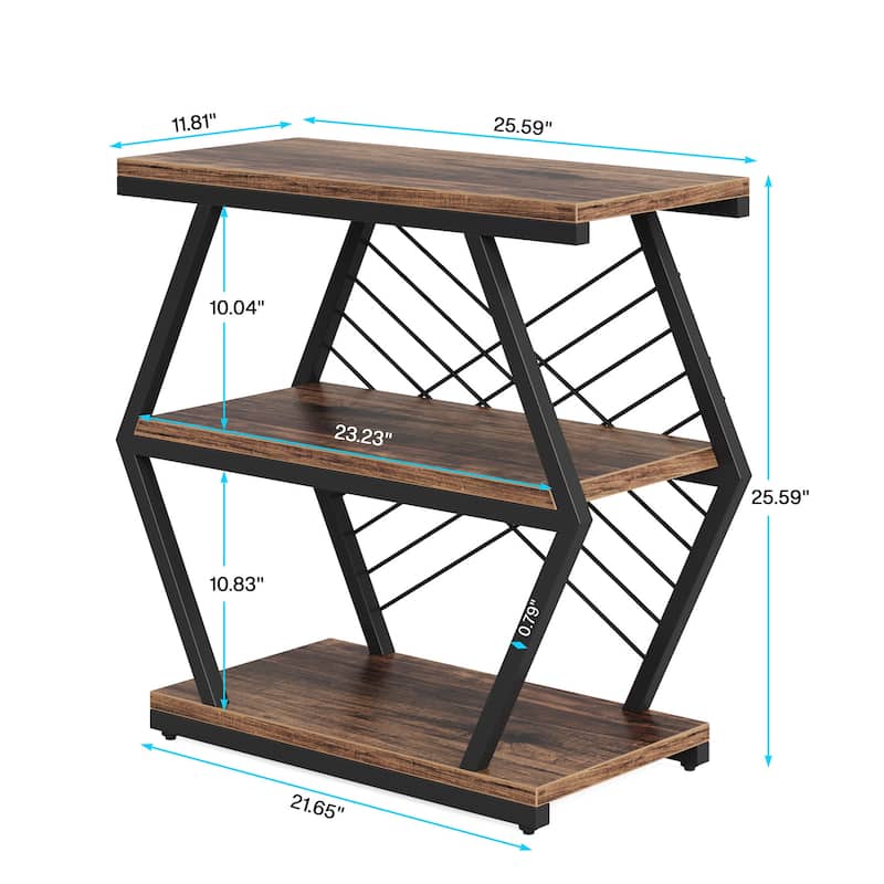 3-tier Rectangular End Side Table with Metal Frame for Living Room, Nightstand Bedside Table for Bedroom
