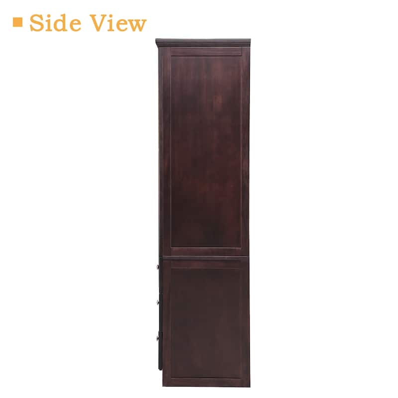 100% Solid Wood Black Walnut Armoire Wardrobe Closet with Drawer and Hanging Rod, Farmhouse Style Wardrobe Closet with 3 Door