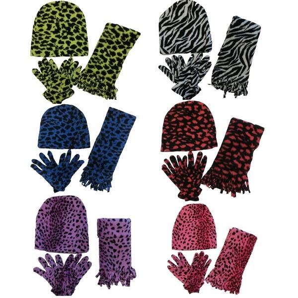 Shop Women 6 Pack Cheetah Print Winter Glove Beanie Scarf Set