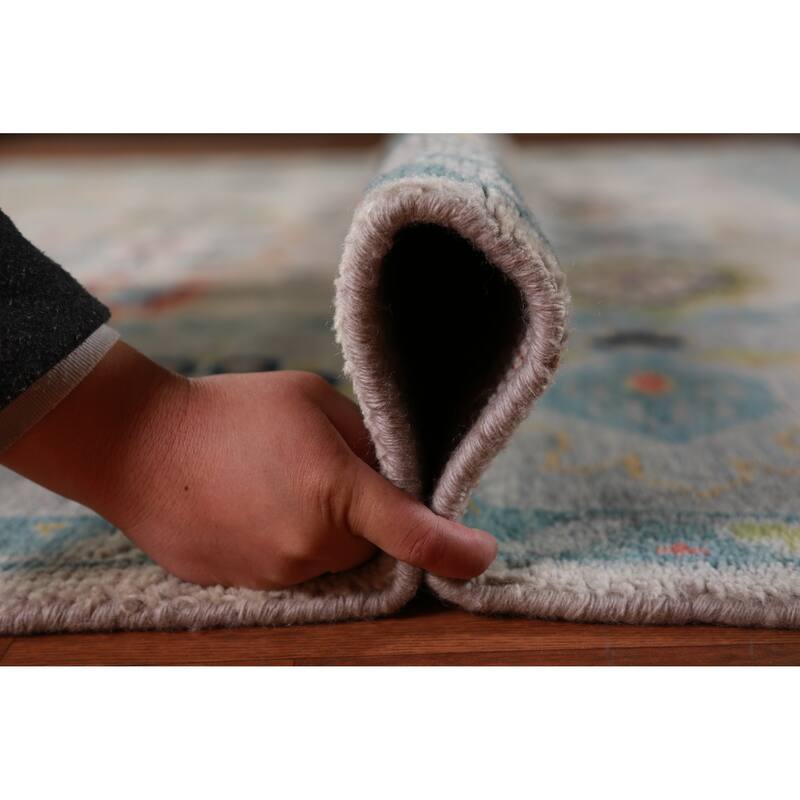 All-Over Geometric Oushak Indian Area Rug Hand-Knotted Wool Carpet - 9'0" x 11'11"