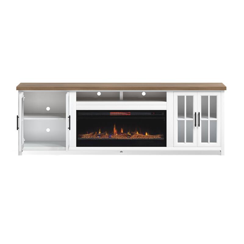 Bridgevine Home Modern Farmhouse 97 inch Fireplace TV Console for TVs up to 100 inches, Two-Tone Finish