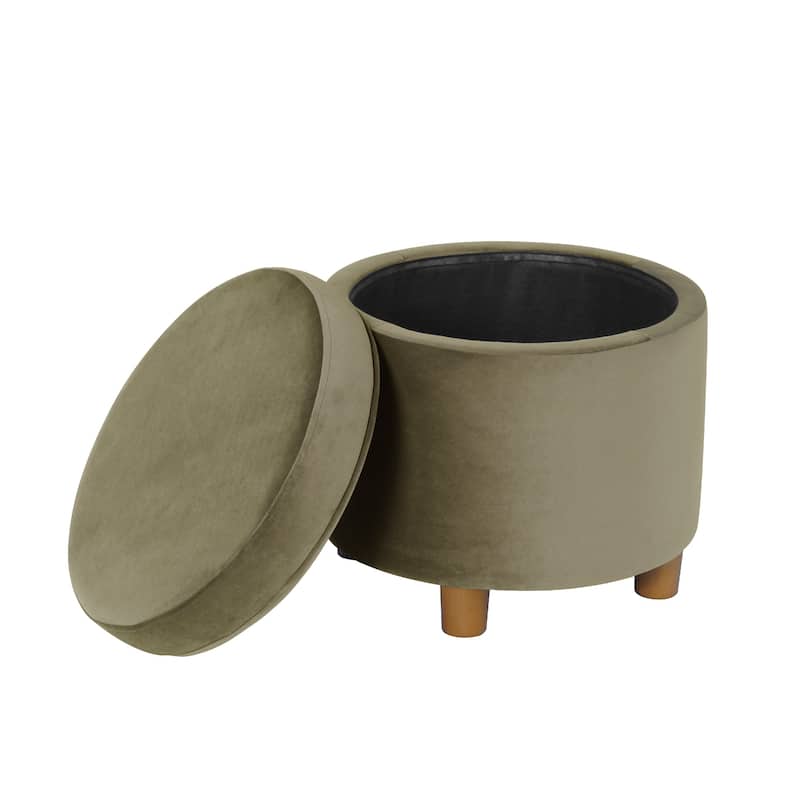 Gio Storage Ottoman, 19 Inch Round Lift Top, Sage Green Velvet Fabric